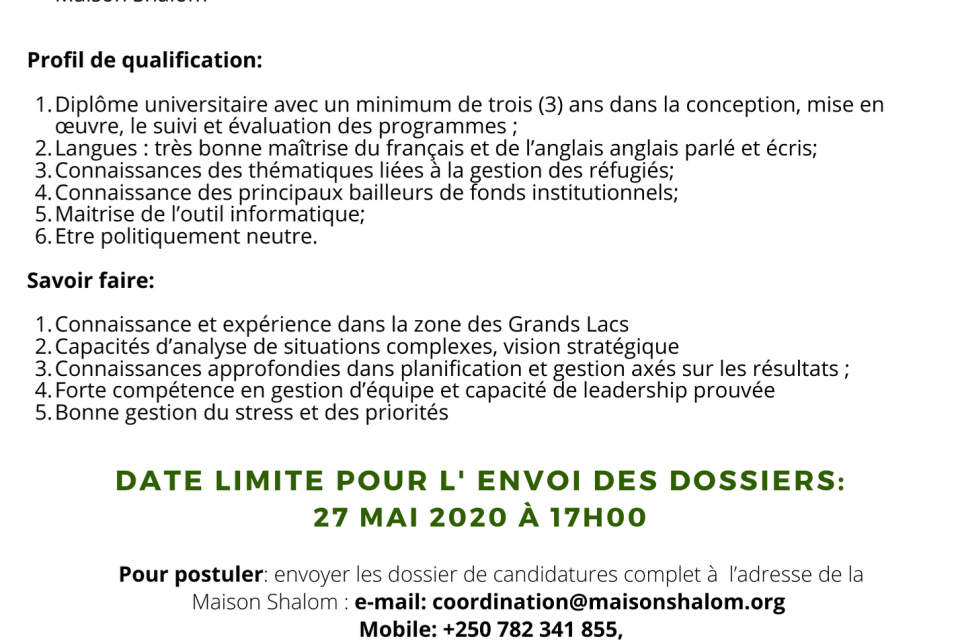 Recruitment Notice Programme Monitoring Evaluation Manager Maison Shalom